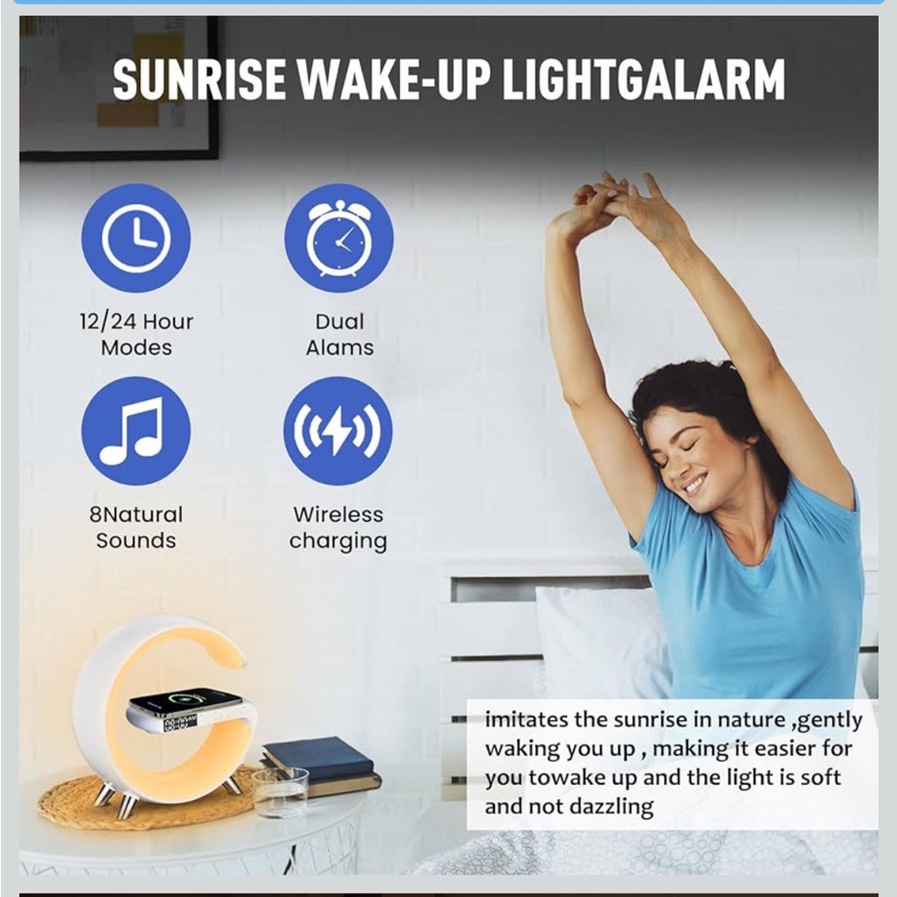 Smart LED Table Lamp, 4 N 1 Charger, Nightlight, Alarm Clock ,Bluetooth - Picture 5 of 9